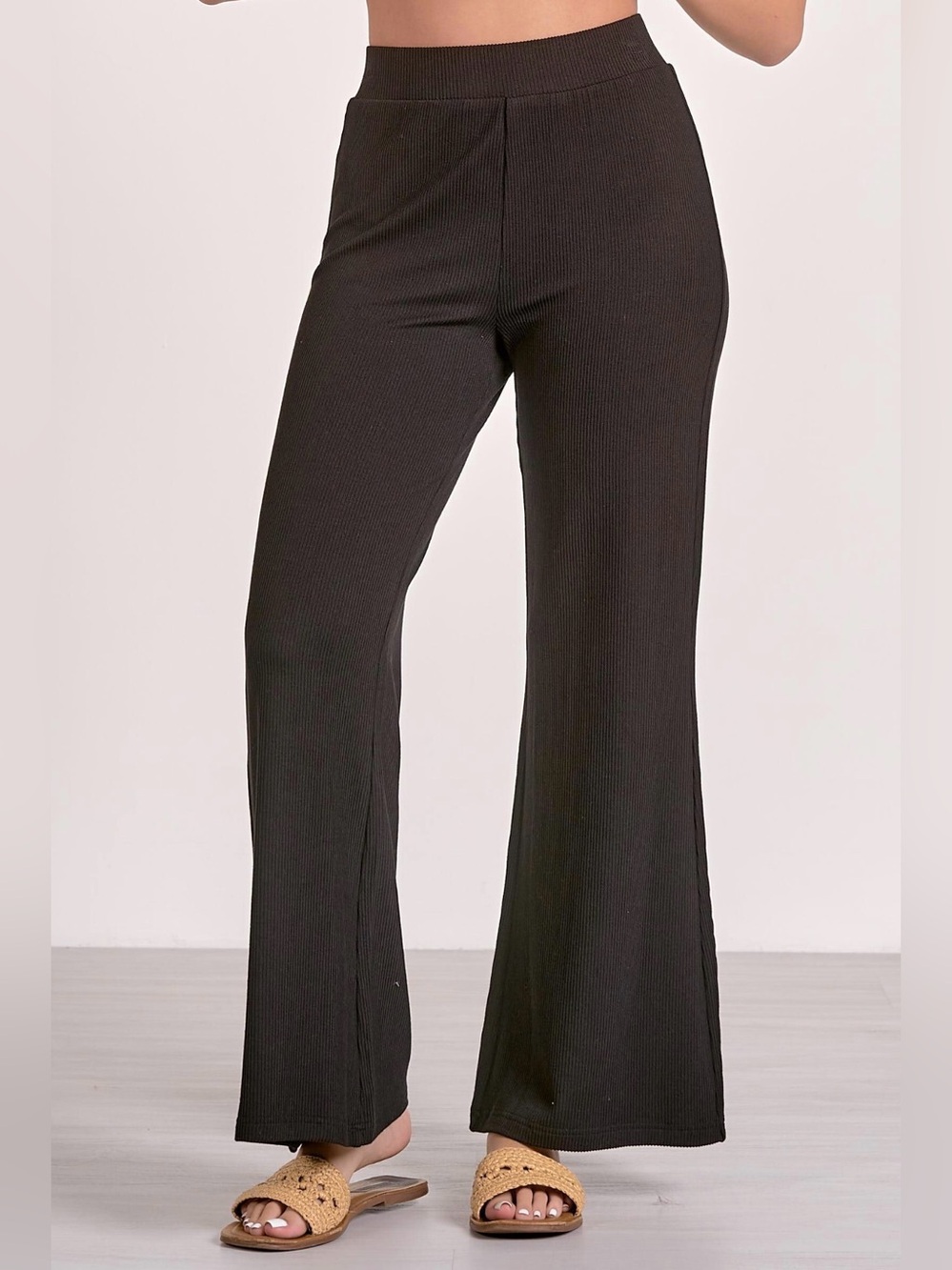 Black Ribbed Pull-On Swim Coverup Pants